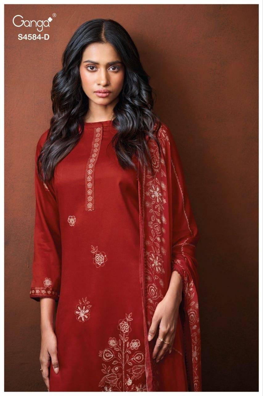 FESKA 4584 by Ganga Fashion 4584A To 4584D Series Beautiful Fancy Stylish Colourful casual wear PREMIUM COTTON SATIN Dresses At Wholesale Price